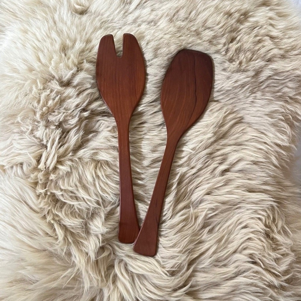 Andrew Pearce Cherry Wooden Salad Servers 12 In Handcrafted Vermont Hand Turned